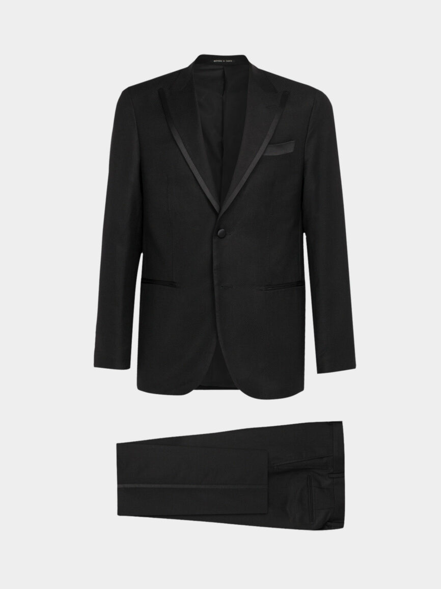 Black Venezia evening suit with peak lapel