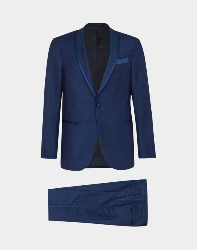 Eclipse blue Venezia evening suit with shawl lapel