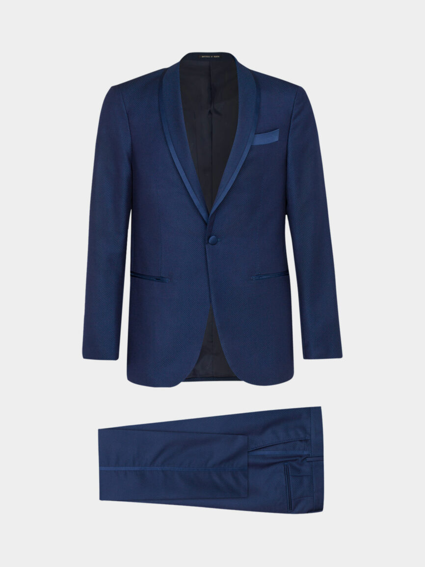 Eclipse blue Venezia evening suit with shawl lapel