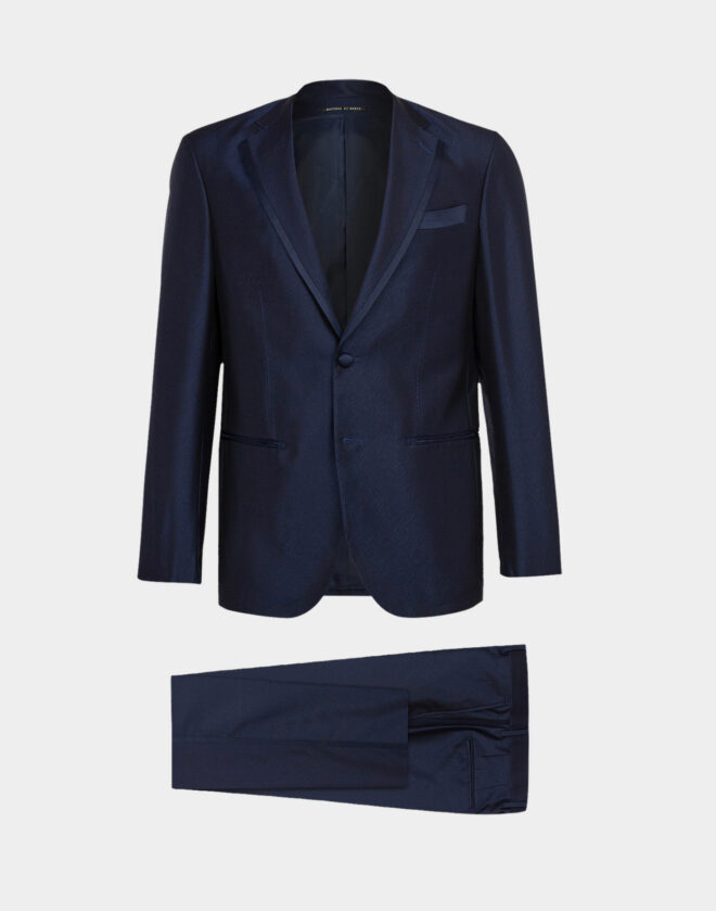 Blue sapphire evening suit with classic lapel