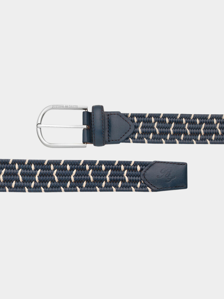 Blue leather stretch braid belt