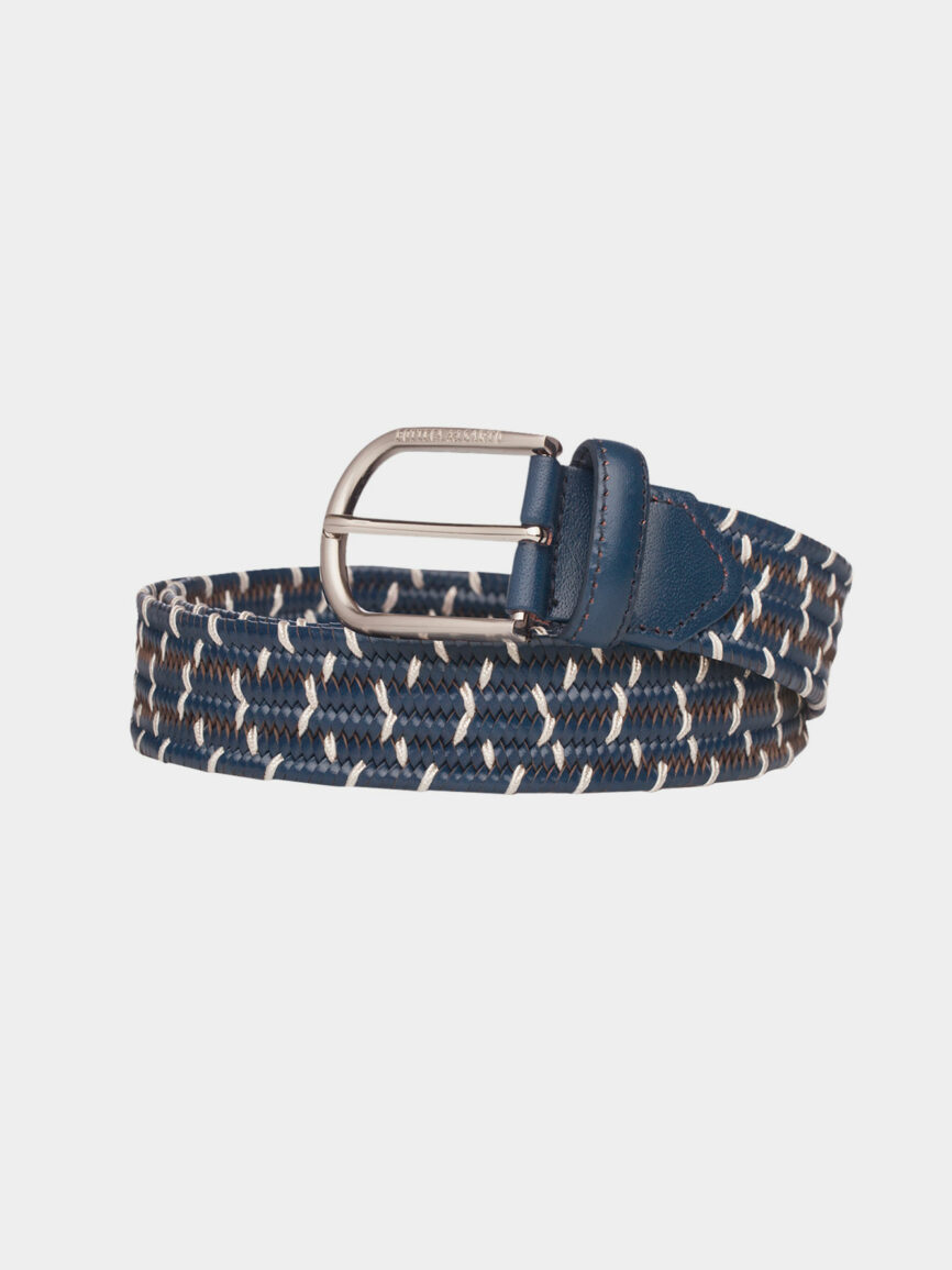 Blue leather stretch braid belt