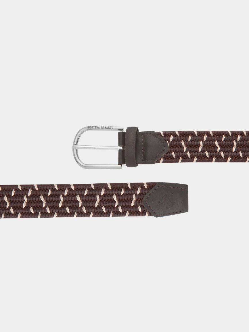 Brown leather stretch braid belt