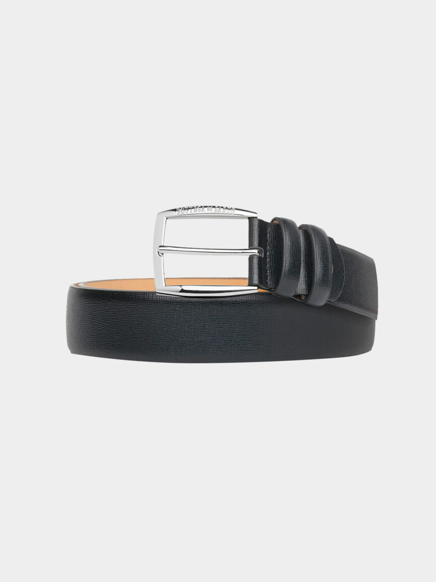Black leather belt with Saffiano print