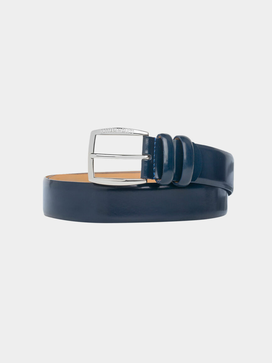 Blue shiny leather belt