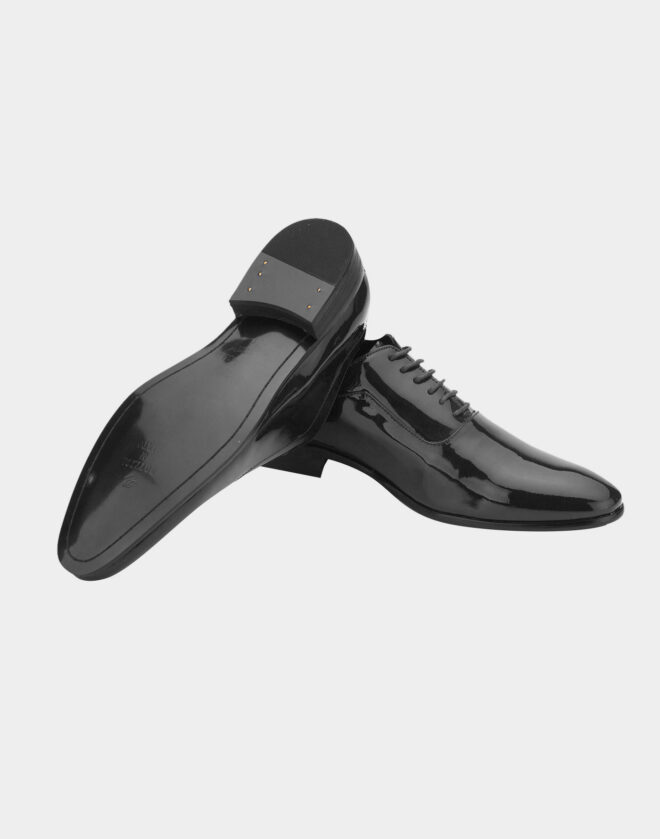Black machined leather derby shoe