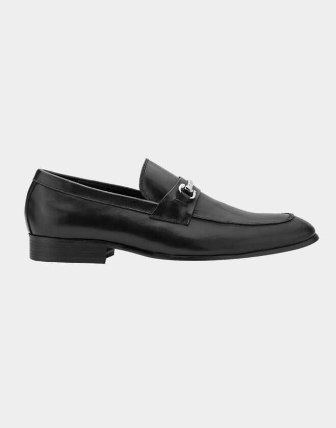 Black leather loafers with strap