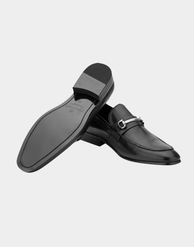 Black leather loafers with strap