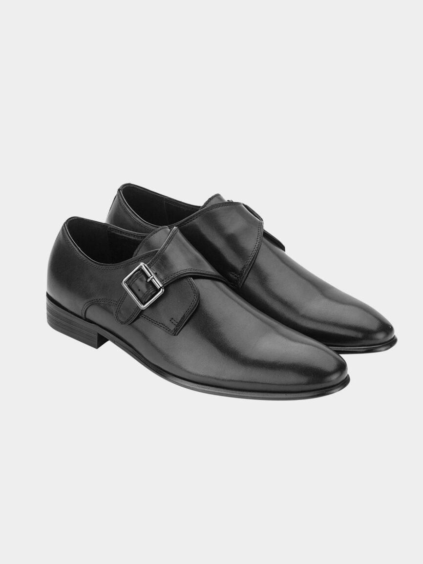 Black leather one-buckle monk strap shoe