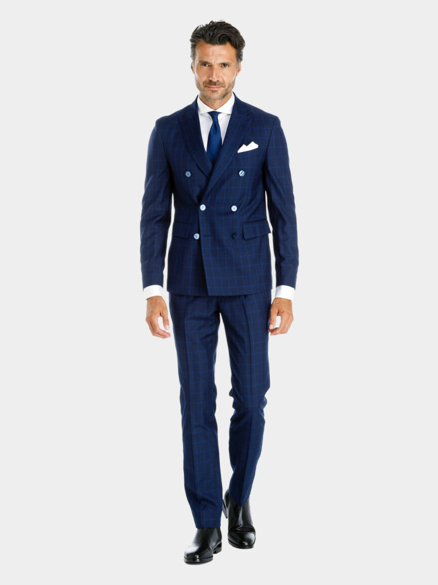 Blue Florence double-breasted checked suit