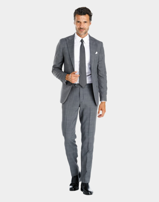 Milan single-breasted dark gray Prince of Wales suit
