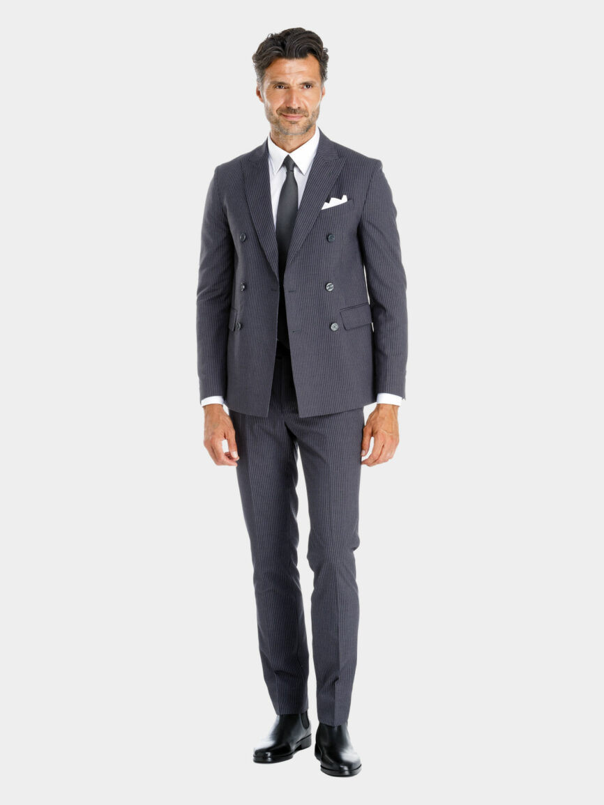 Florence double-breasted dark gray striped suit