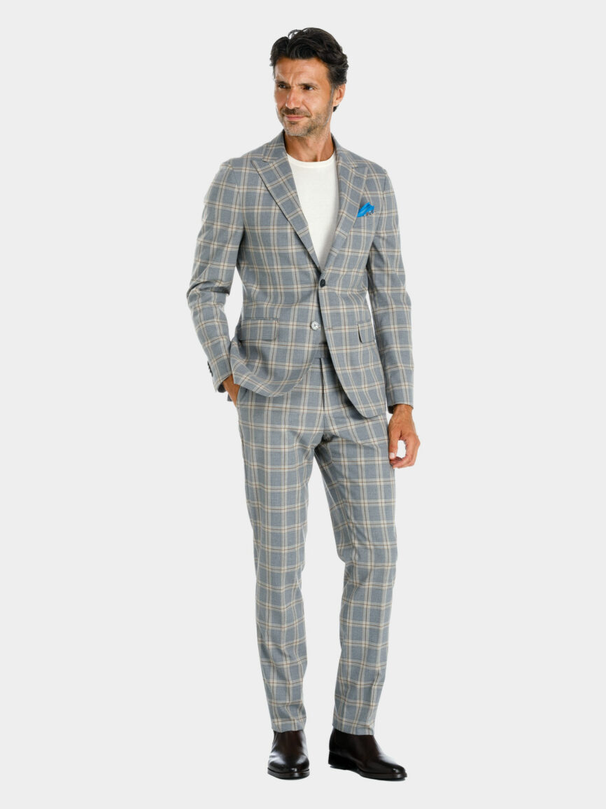 Milan single-breasted suit light gray Prince of Wales
