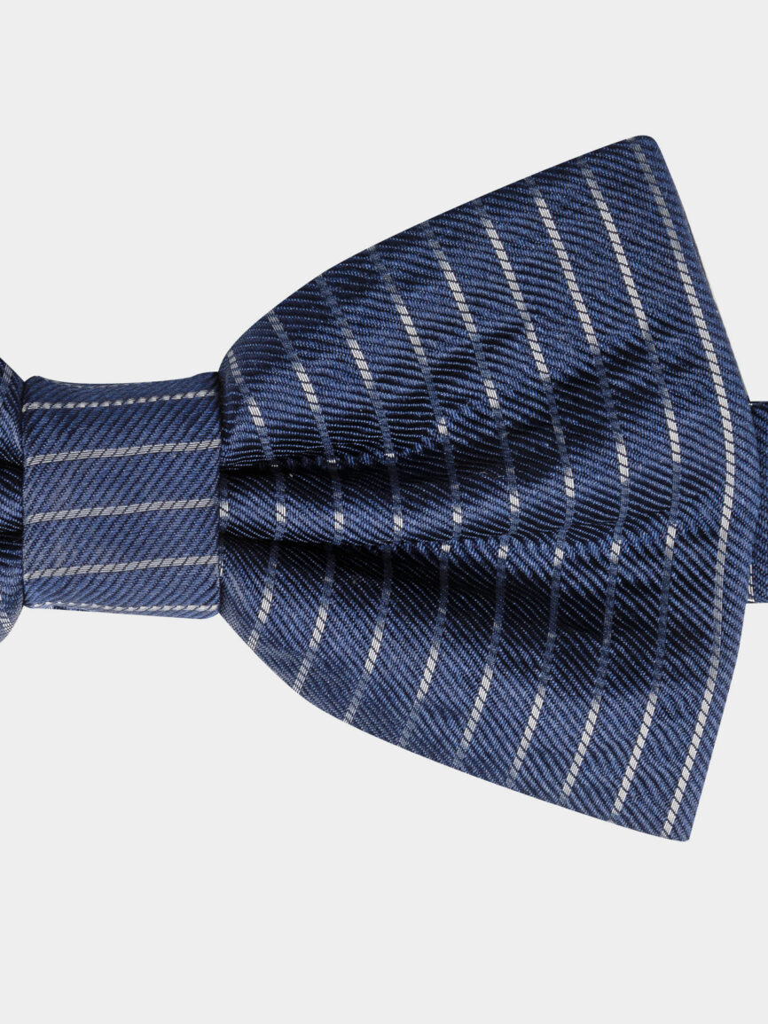 Blue lurex striped silk bow tie