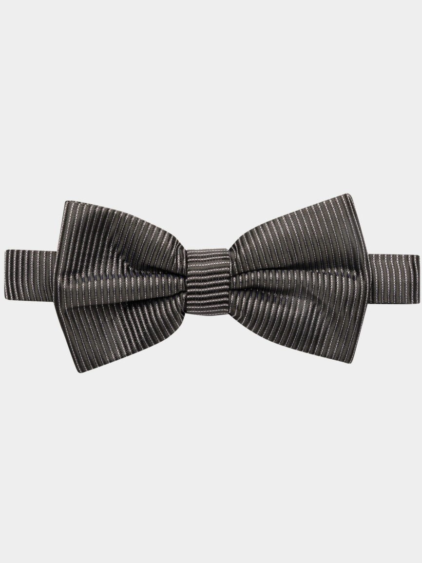 Gray silk striped pattern bow tie