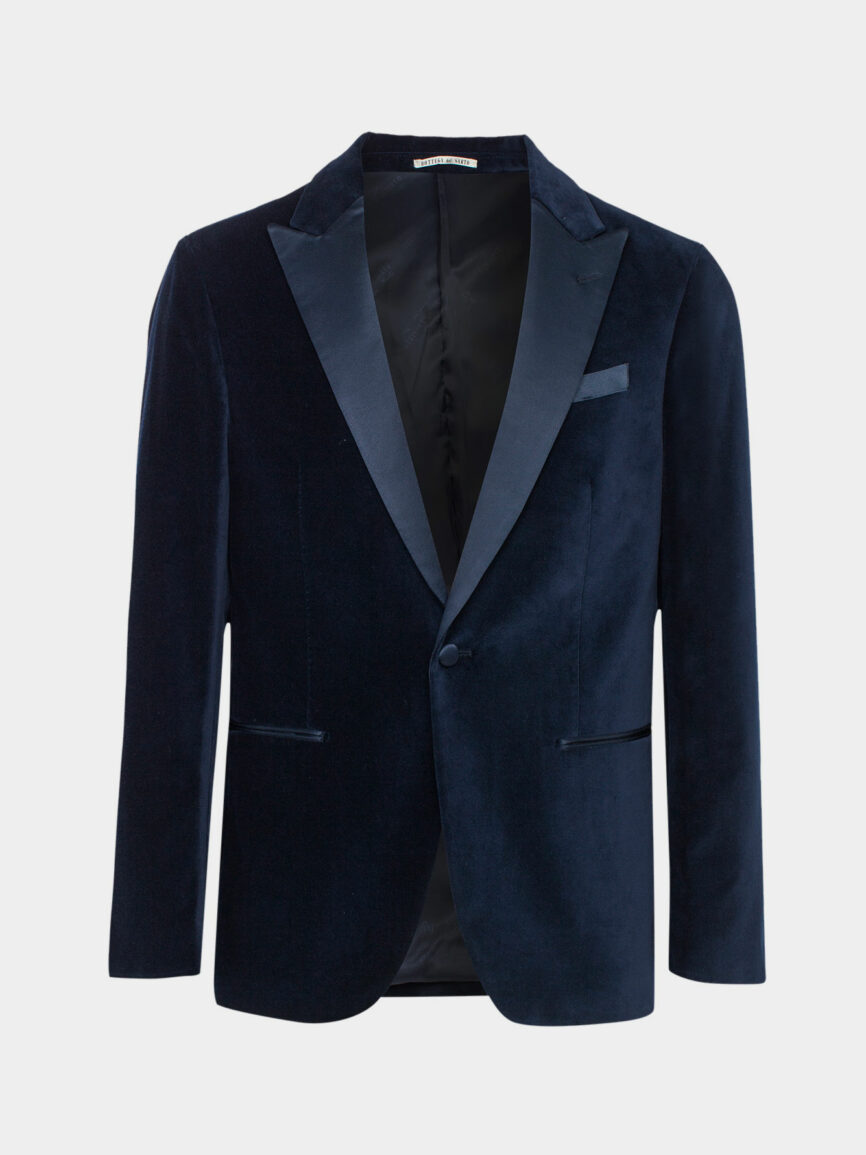 Plain blue velvet tailored jacket