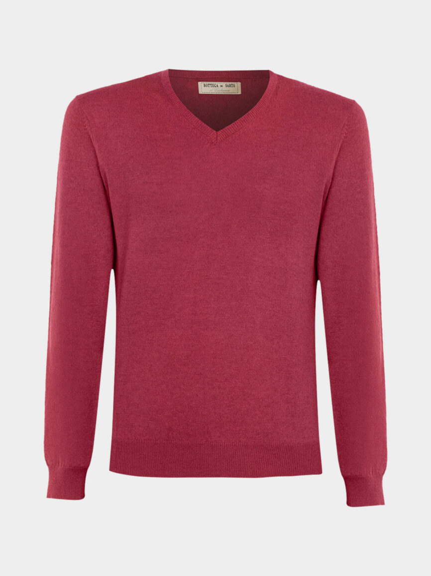 Red cashmere blend V-neck pullover