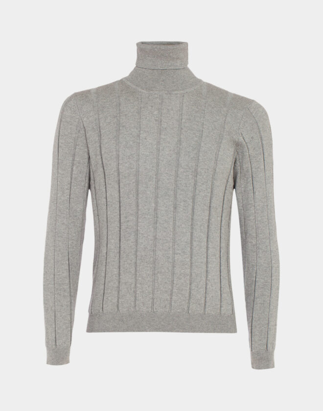 Light Grey Cotton and Cashmere Turtleneck sweater with ribbed pattern