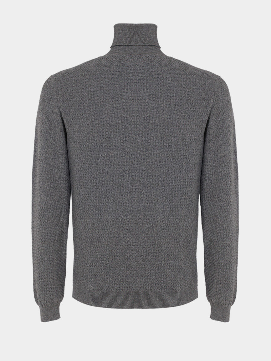 Charcoal gray honeycomb turtleneck in cotton cashmere
