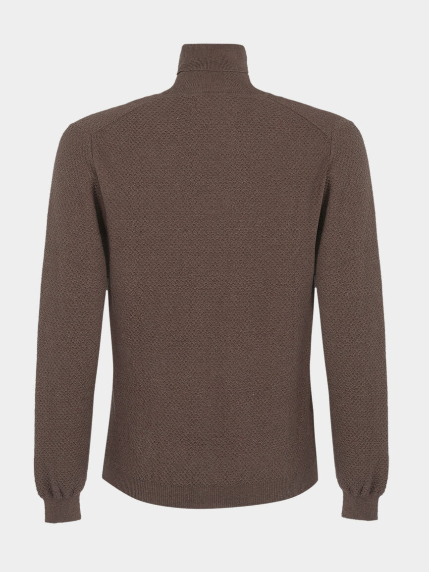 Brown honeycomb turtleneck in cotton cashmere