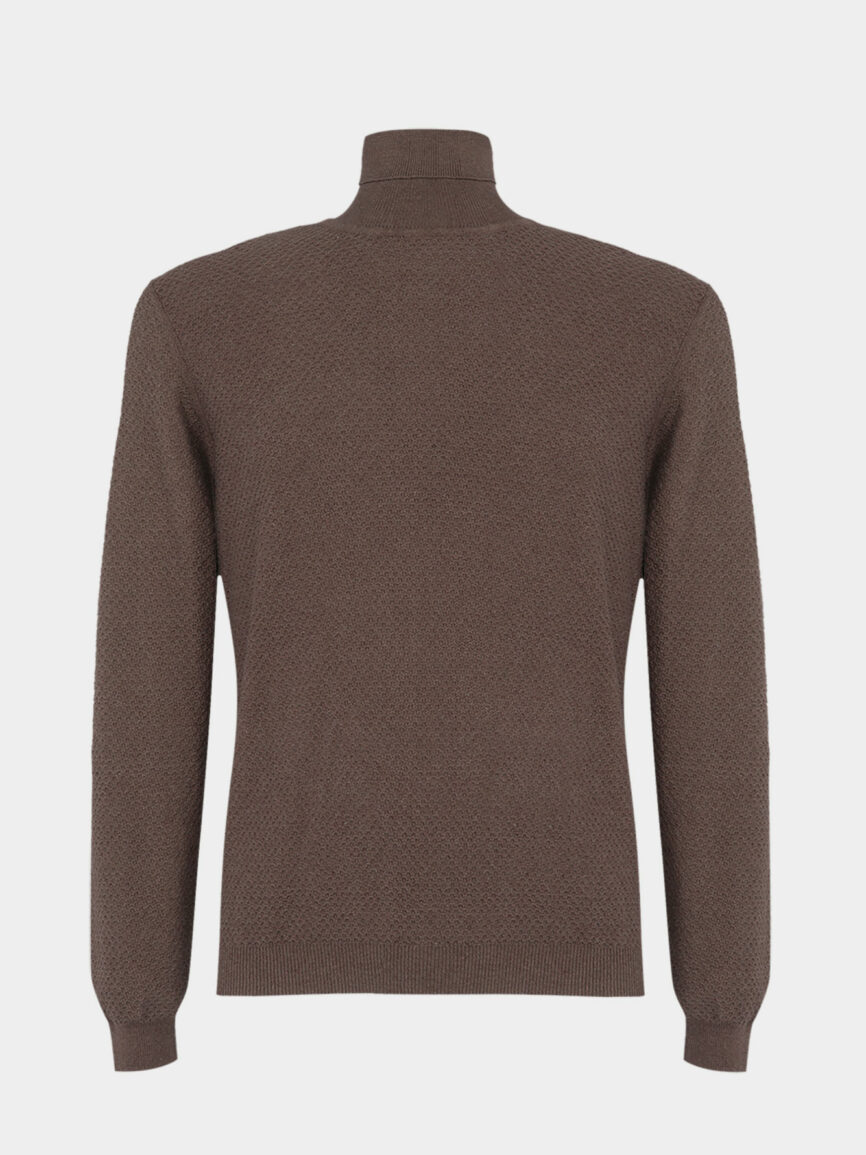 Brown honeycomb turtleneck in cotton cashmere