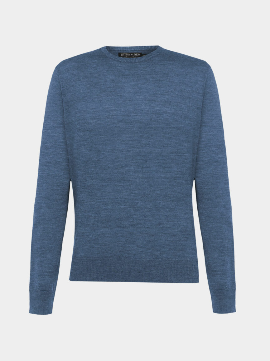 Light blue italian extra-fine merino wool crew-neck sweater
