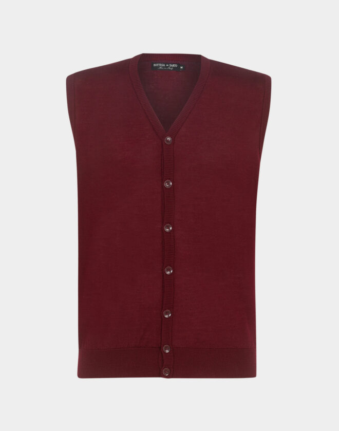 Italian burgundy extra-fine merino wool knit vest