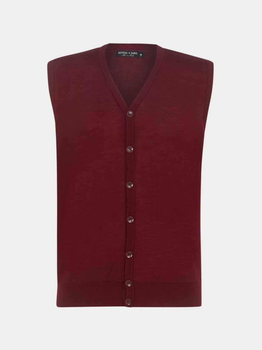 Italian burgundy extra-fine merino wool knit vest