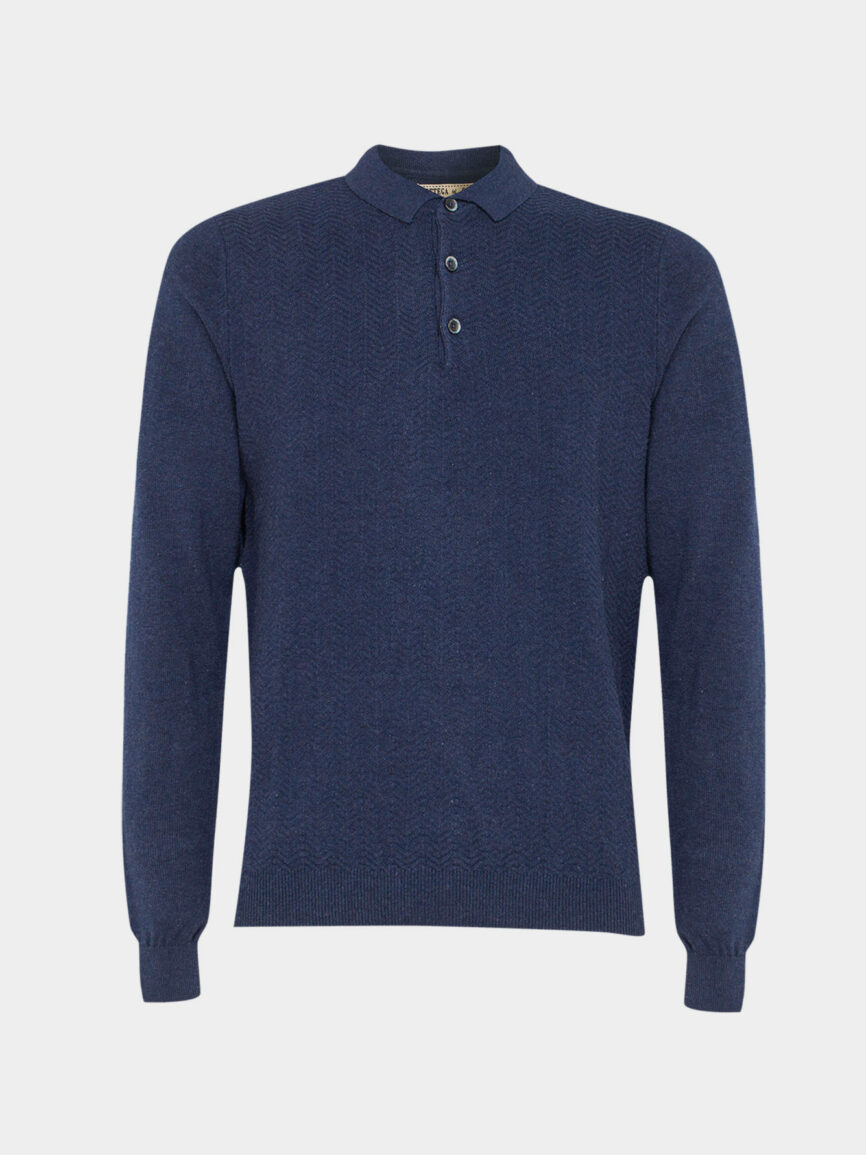 Blue cotton-cashmere designed polo shirt