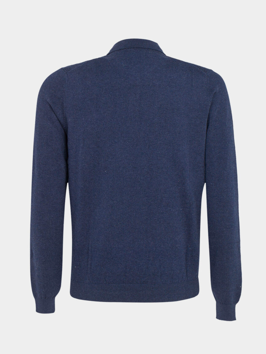 Blue cotton-cashmere designed polo shirt