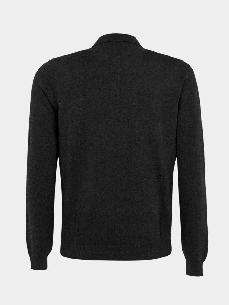 Black cotton-cashmere designed polo shirt