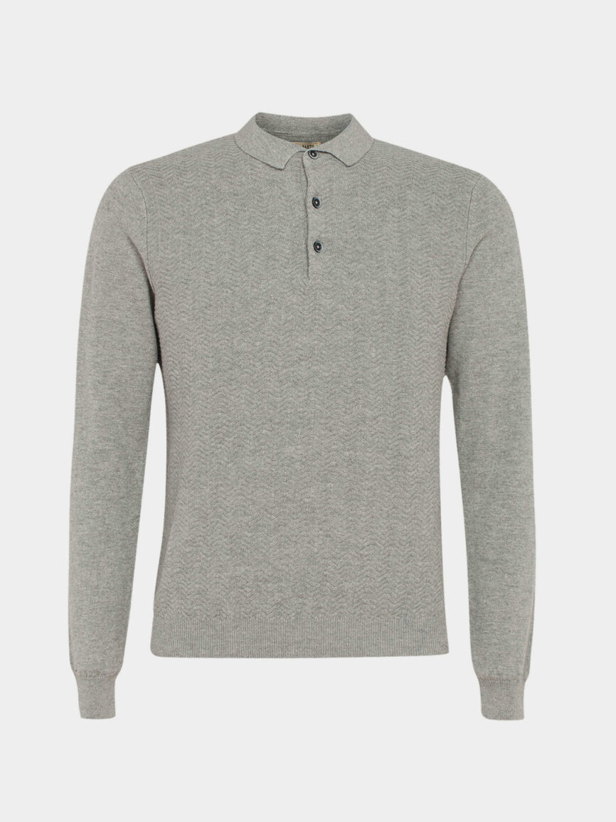 Light gray cotton-cashmere disegan polo shirt