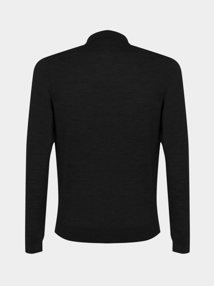 Italian black extra-fine merino wool polo sweater