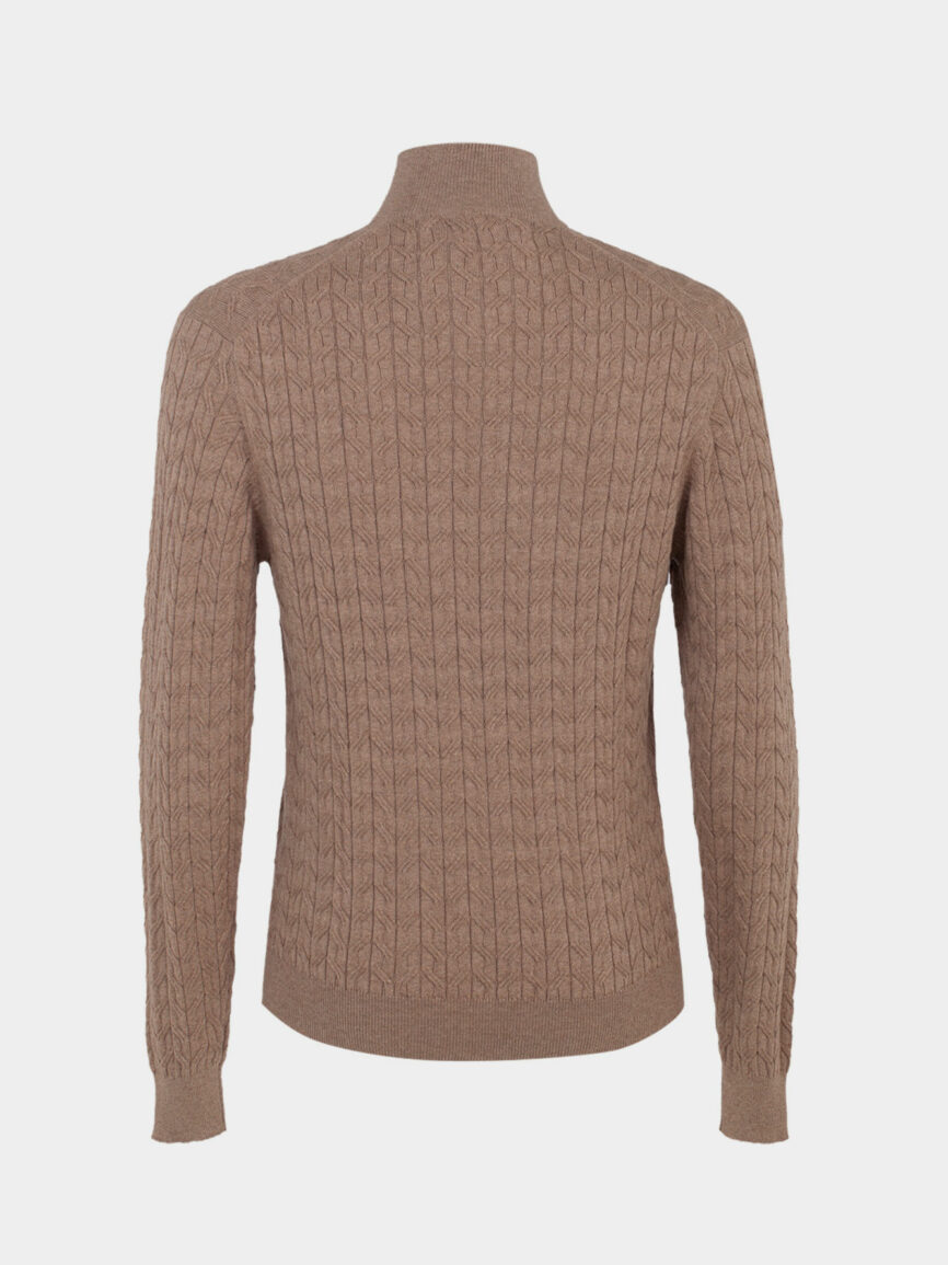 Taupe Cotton and Cashmere Mock-neck sweater with buttons