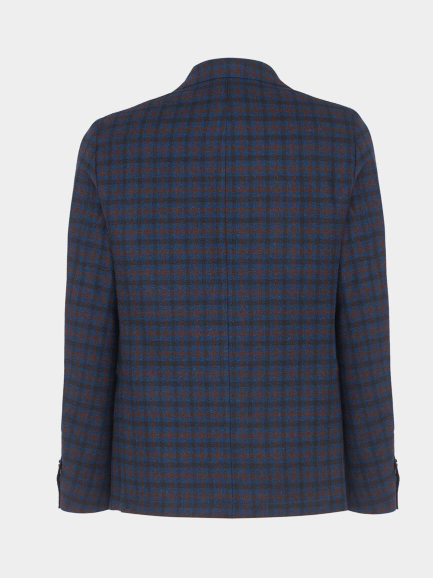 Sartorial jacket in wool fabric with check pattern on blue
