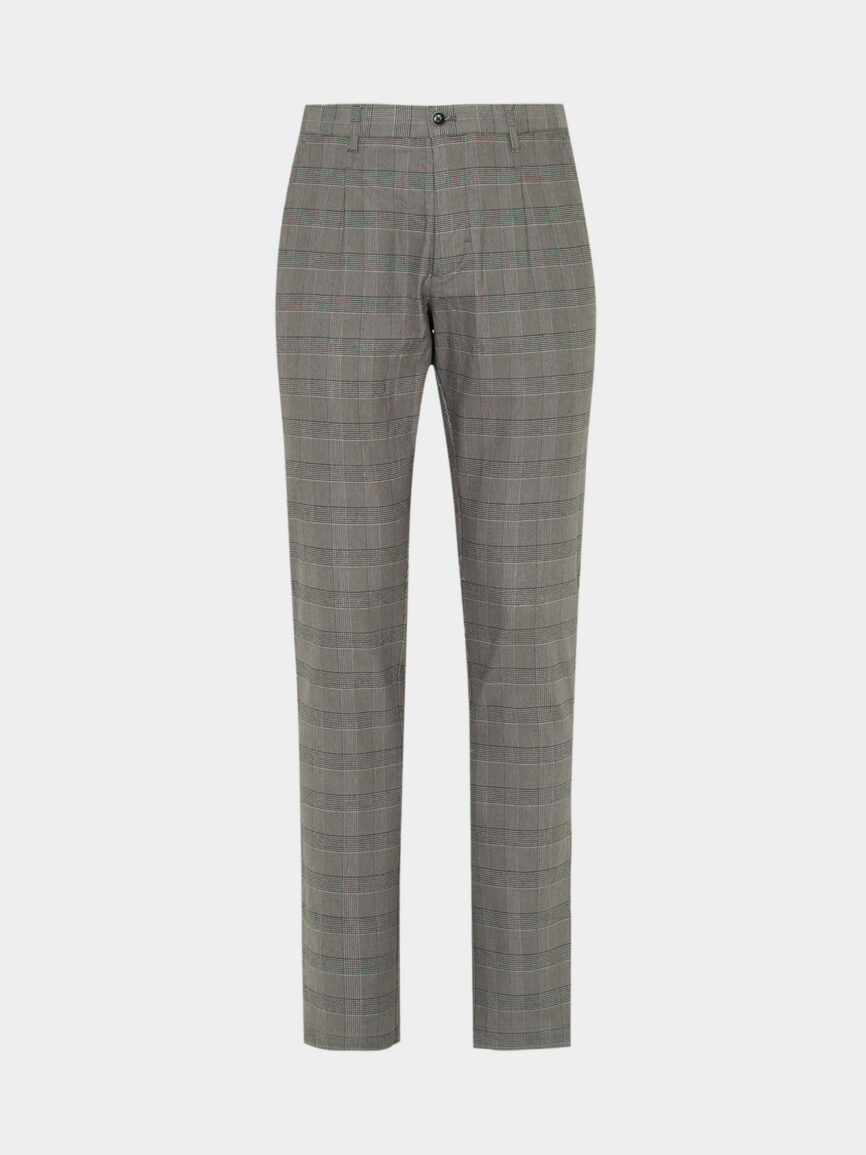 Pantalone semi classico in cotone stampato con fantasia galles sul grigio