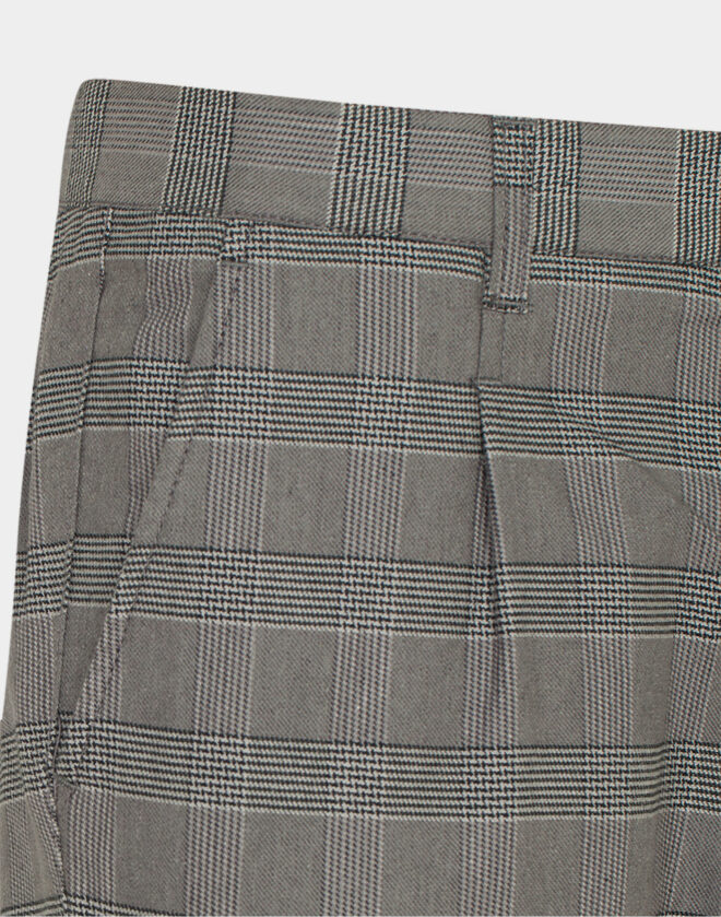 Pantalone semi classico in cotone stampato con fantasia galles sul grigio