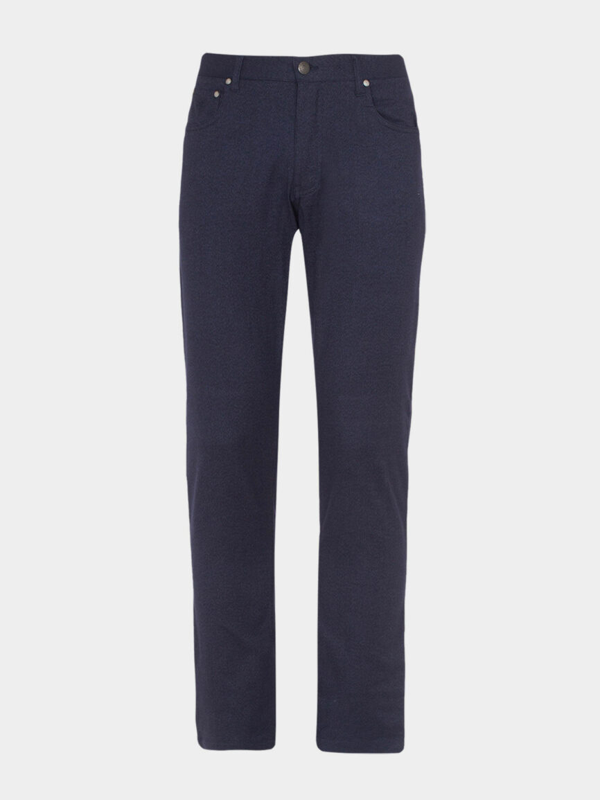 Blue processed cotton five-pocket pants