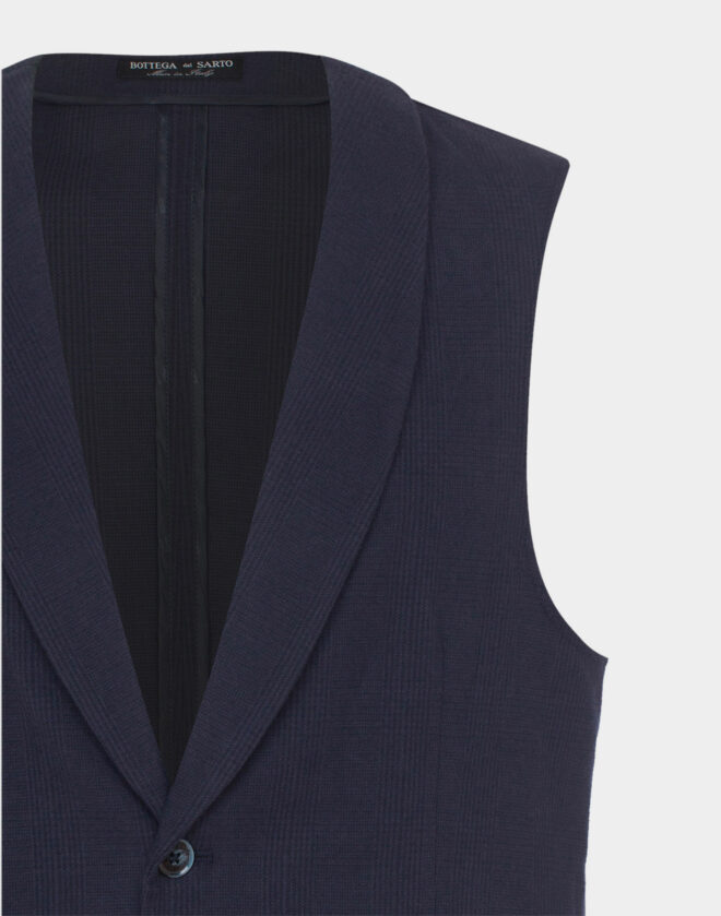 Printed cotton tailored vest with Prince of Wales patterned blue