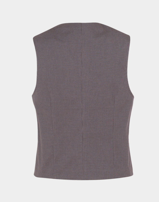 Printed cotton tailored vest with micro pattern on brown