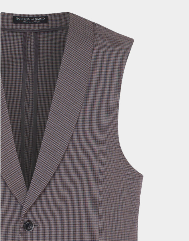 Printed cotton tailored vest with micro pattern on brown