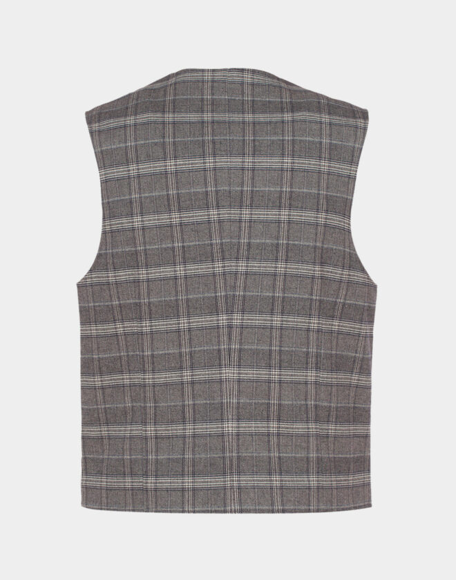 Printed cotton tailored vest with prince of wales pattern gray