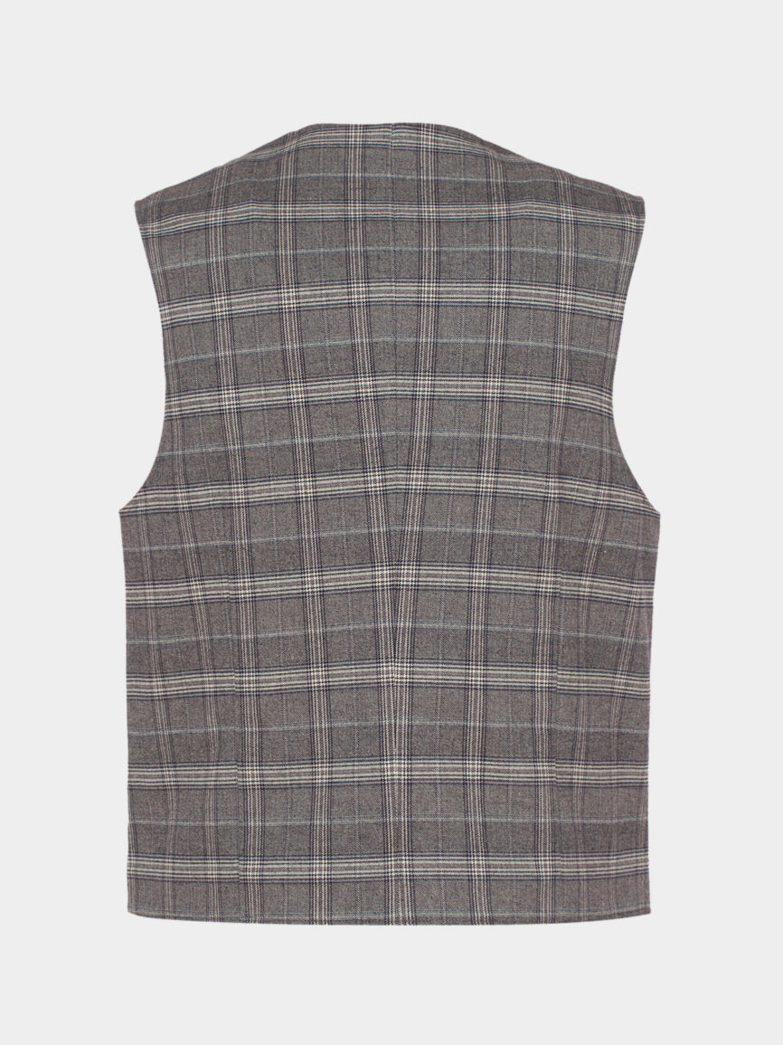 Printed cotton tailored vest with prince of wales pattern gray