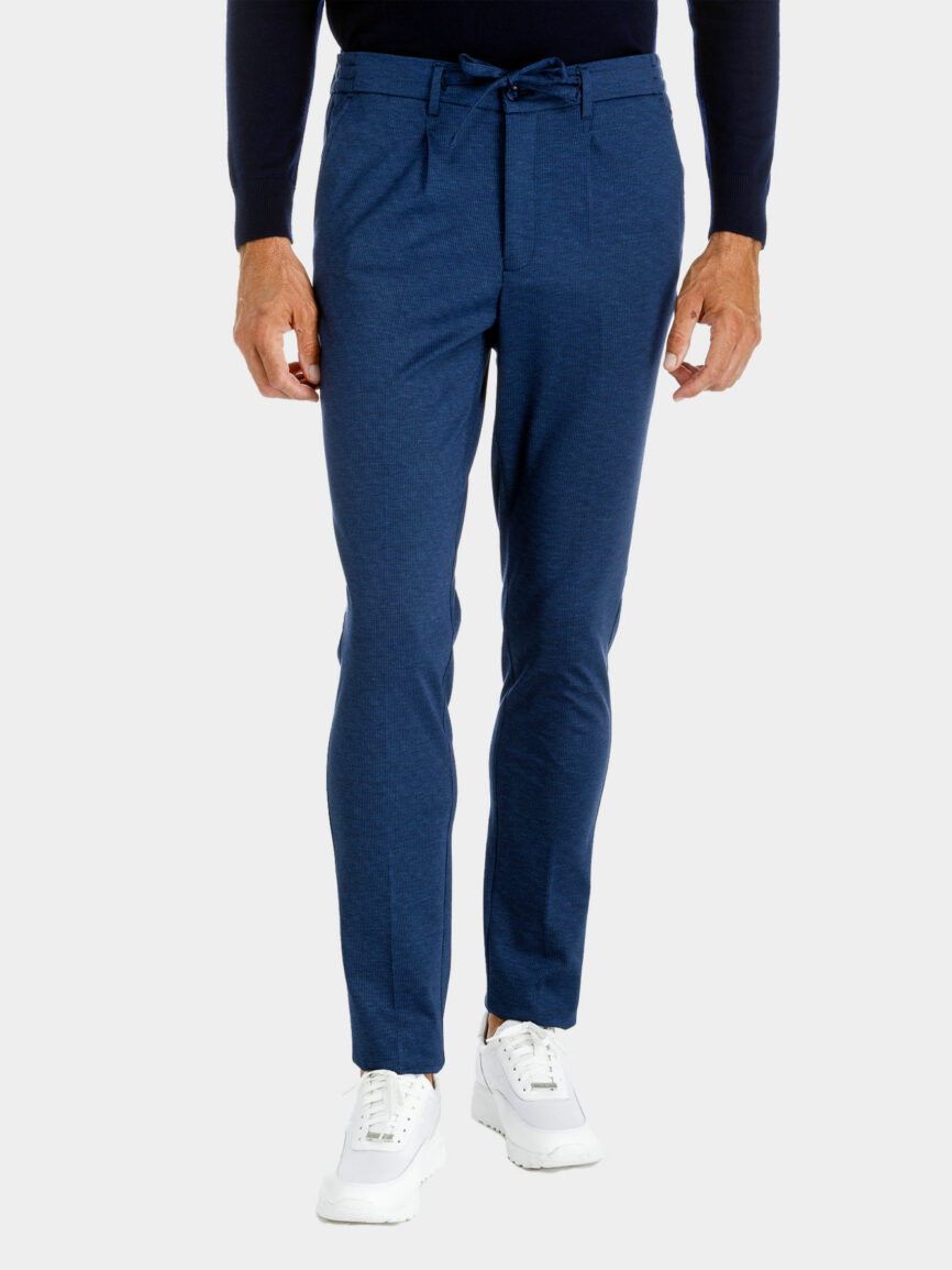 Pantalone con Coulisse in Jersey di cotone con microfantasia blu melange