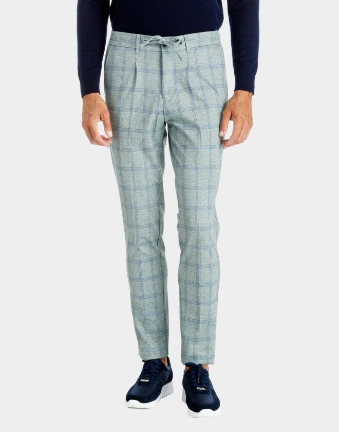 Drawstring cotton jersey trousers with Green check