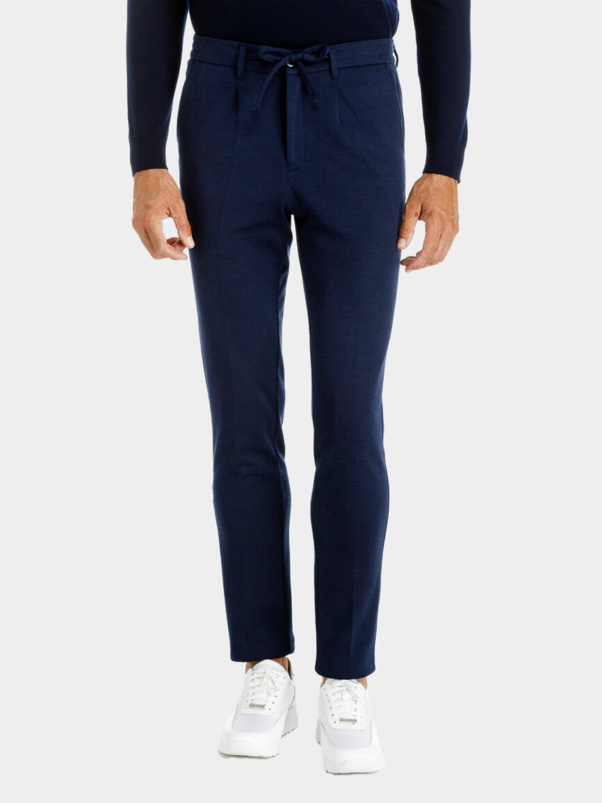 Pantalone con Coulisse in Jersey di cotone blu navy