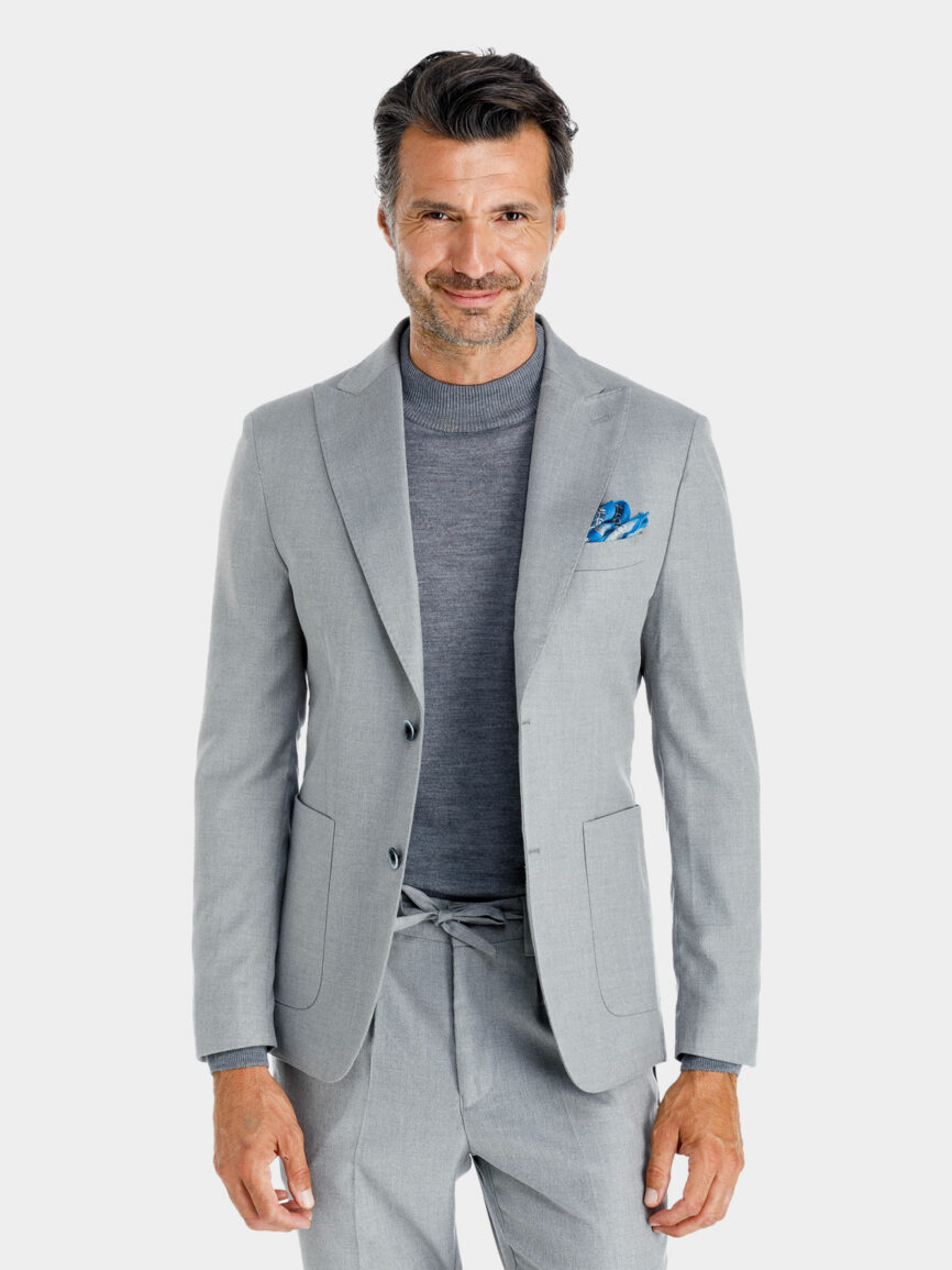 Giacca Milano monopetto in jersey di cotone con disegno effetto barrè grigio chiaro melange