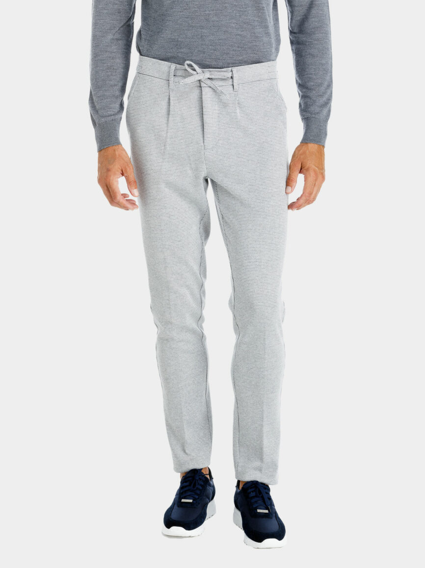 Pantalone con Coulisse in Jersey di cotone con disegno pied-de-poule grigio melange