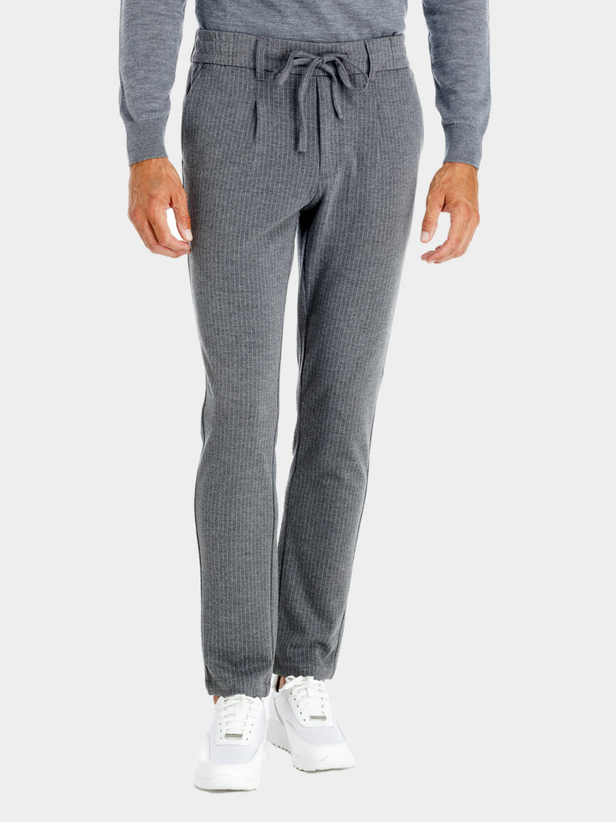Pantalone con Coulisse in Jersey di cotone gessato largo grigio scuro