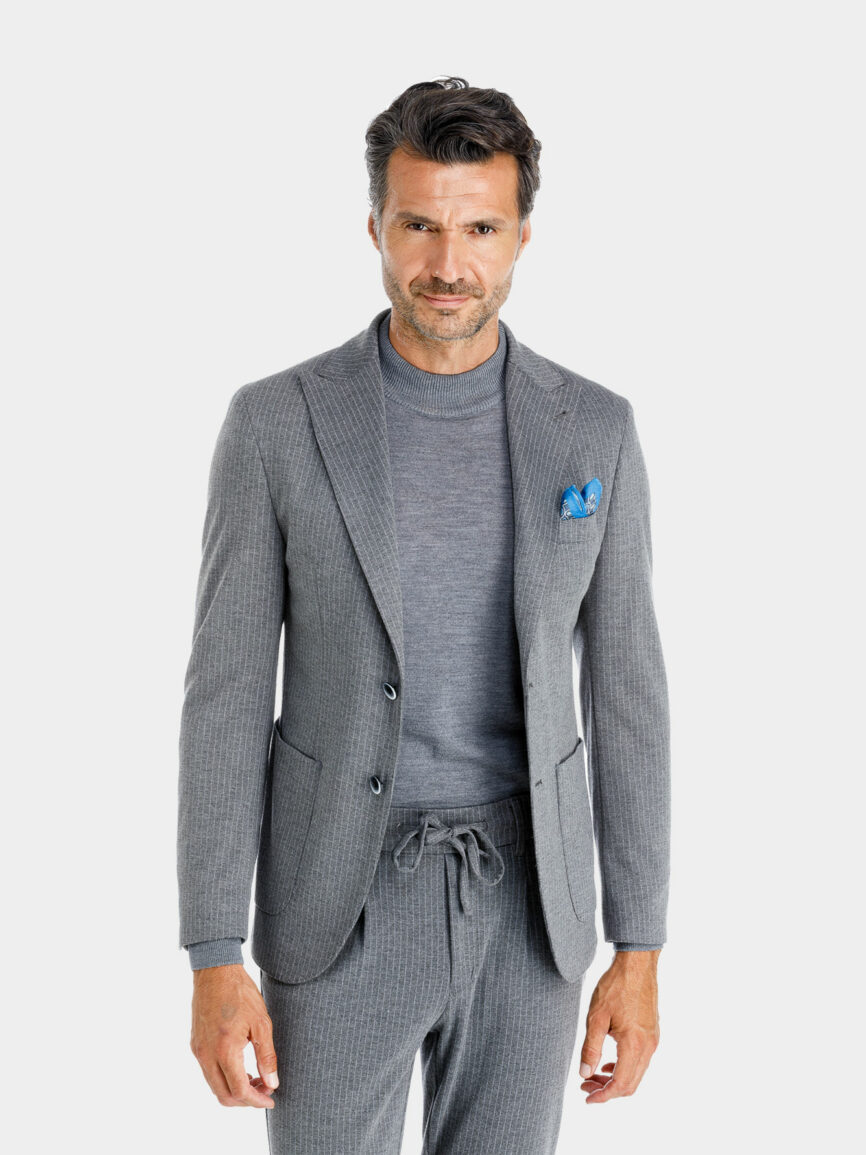 Giacca Milano monopetto in jersey di cotone gessato largo grigio scuro